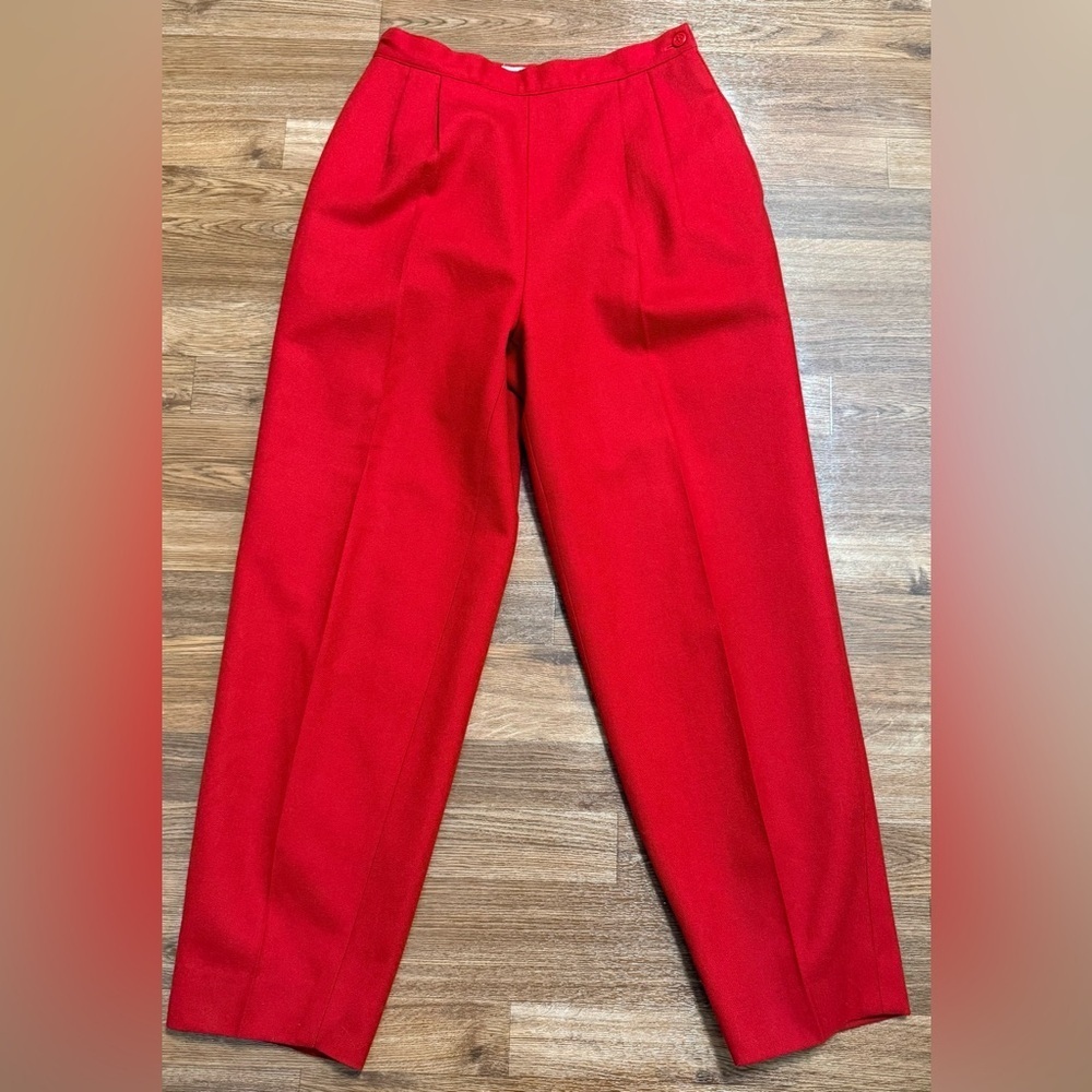 Vintage Red wool high waist classic preppy trousers pants fully lined side zip 6